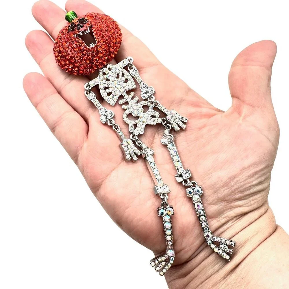 Kirks Folly Womens Brooch Jumping Jack Halloween Skeleton Pumpkin Silver Tone